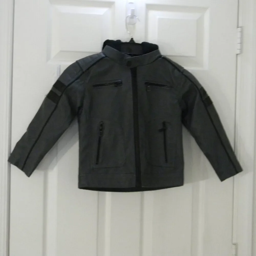 Distortion Faux Leather Boys Youth Moto Jacket Pockets Removable Hood size 6 NWT